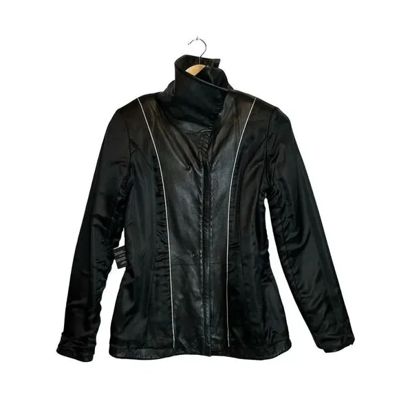 COLE HAAN Wing Collar Black Lambskin Leather Jacket Size 4 - Picture 7 of 17